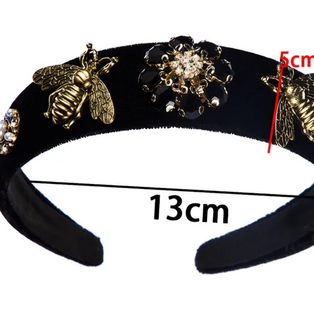 Elegant Black Headband with Metal Bee & Jewel Embellished Decor NWOT - Picture 4 of 4